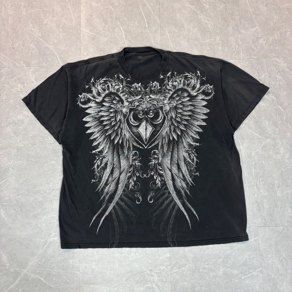 Urban Pipeline Mens 2XL Black Graphic Tee Owl Wings Gothic Biker T-Shirt
